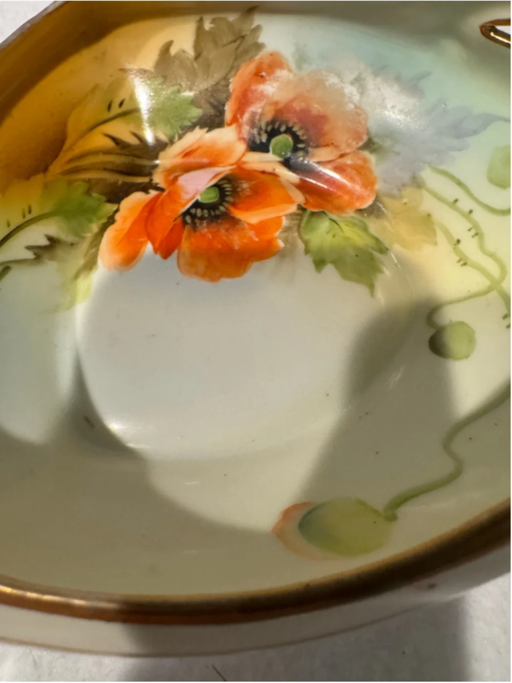 Vintage Nippon Hand Painted Poppy Serving Bowl, Cream, Orange Gold Rim